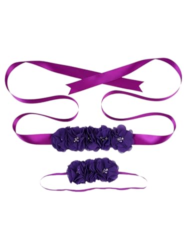YiZYiF Blumen-Kopfschmuck Blumen Perlen Gürtel 2er Set Mutterschaft Fotografie Hochzeit Kopfschmuck Blume Krone Violett Einheitsgröße von YiZYiF
