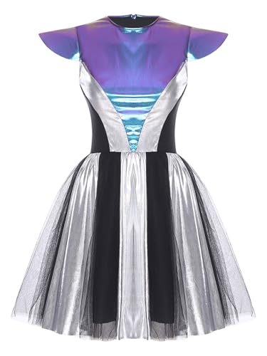 YiZYiF Damen Alien Kostüm Silber Metallic Space Girl Kleid Weltall Astronautin Kostüm Fasching Halloween Glitzer Partykleid YiZYiF Damen Alien Kostüm Silber Metallic Space Girl Kleid Weltall Astronautin Kostüm Fasching Halloween Glitzer Partykleid von YiZYiF
