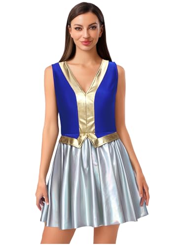 YiZYiF Damen Arabische Prinzessin Kostüm Kleid Arabische Orientalische Kledung Glitzer Tanzkleid Party Fastnacht Karneval Kostüm Blau 4XL von YiZYiF