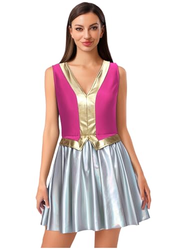 YiZYiF Damen Arabische Prinzessin Kostüm Kleid Arabische Orientalische Kledung Glitzer Tanzkleid Party Fastnacht Karneval Kostüm Hotpink L von YiZYiF