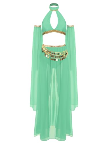 YiZYiF Damen Bauchtanz Kostüm Set Neckholder Crop Tank Top Pailletten Münze Quasten Rock Bauchtänzerin Karneval Kostüm Faschnacht Outfit Minzgrün M YiZYiF Damen Bauchtanz Kostüm Set Neckholder Crop Tank Top Pailletten Münze Quasten Rock Bauchtänzerin Karneval Kostüm Faschnacht Outfit Minzgrün M von YiZYiF