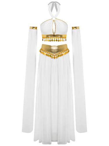YiZYiF Damen Bauchtanz Kostüm Set Neckholder Pailletten Crop Tank Top Schlitz Maixrock Und Ärmeln Bauchtänzerin Karneval Kostüm Weiß XL YiZYiF Damen Bauchtanz Kostüm Set Neckholder Pailletten Crop Tank Top Schlitz Maixrock Und Ärmeln Bauchtänzerin Karneval Kostüm Weiß XL von YiZYiF