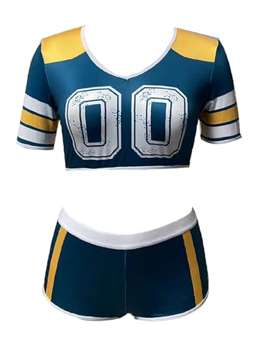 YiZYiF Damen Cheer Leader Kostüm Crop Top Shorts Set American Football Cheer Uniform High School Musical Outfit Karneval Halloween Grün S YiZYiF Damen Cheer Leader Kostüm Crop Top Shorts Set American Football Cheer Uniform High School Musical Outfit Karneval Halloween Grün S von YiZYiF