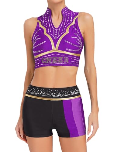 YiZYiF Damen Cheer Leader Kostüm ärmellos Cheerleading Top Rock Set Halloween Karneval Kostüm Tanz Gymnastik Trainingsanzug Violett L YiZYiF Damen Cheer Leader Kostüm ärmellos Cheerleading Top Rock Set Halloween Karneval Kostüm Tanz Gymnastik Trainingsanzug Violett L von YiZYiF