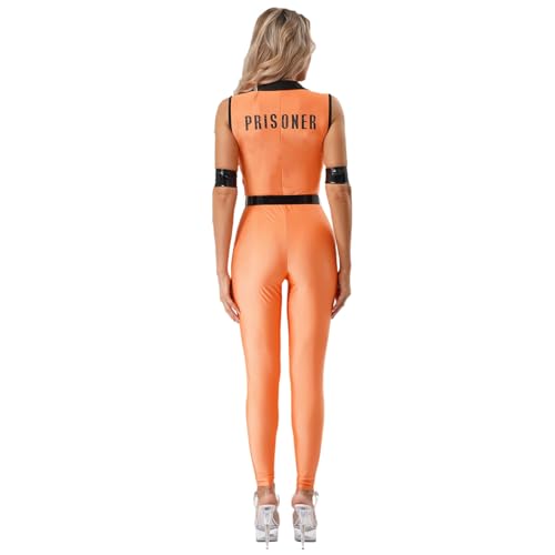 YiZYiF Damen Gefangenen Kostüm Overall Gürtel Set Sträfling Outfit Erwachsenekostüm Halloween Fasching Orange S von YiZYiF