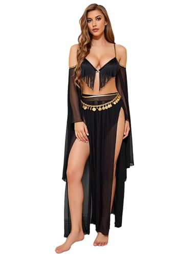 YiZYiF Damen Kleopatra Kostüm Karneval Halloween Bauchtanz Set Ägyptisches Kleid Outfit Pailletten BH Schlitz Rock Schwarz L YiZYiF Damen Kleopatra Kostüm Karneval Halloween Bauchtanz Set Ägyptisches Kleid Outfit Pailletten BH Schlitz Rock Schwarz L von YiZYiF