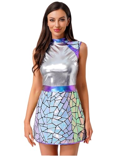 YiZYiF Damen Kostüm Alien Space Girl Kleid Glänzend Metallic Weltraum Kriegerin kleidung Cosplay Party Karneval Fasching Kostüm Silber L YiZYiF Damen Kostüm Alien Space Girl Kleid Glänzend Metallic Weltraum Kriegerin kleidung Cosplay Party Karneval Fasching Kostüm Silber L von YiZYiF