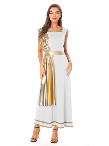 YiZYiF Damen Kostüm Griechische Göttin Athene Kleid Metallic Überwurf Griechen Römer Kostüm Halloween Karneval Party Outfit Weiß&Gold XXL YiZYiF Damen Kostüm Griechische Göttin Athene Kleid Metallic Überwurf Griechen Römer Kostüm Halloween Karneval Party Outfit Weiß&Gold XXL von YiZYiF