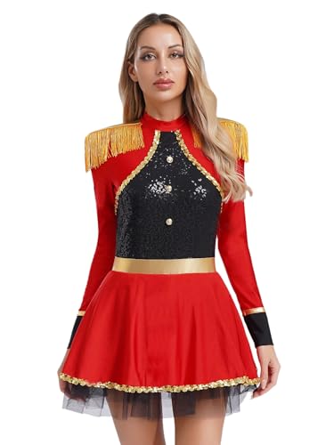 YiZYiF Damen Kostüm Zirkusdirektor Zirkus Uniform Kleid Halloween Karneval Kostüm Party Glitzer Pailletten Tanzkleid Rot S YiZYiF Damen Kostüm Zirkusdirektor Zirkus Uniform Kleid Halloween Karneval Kostüm Party Glitzer Pailletten Tanzkleid Rot S von YiZYiF