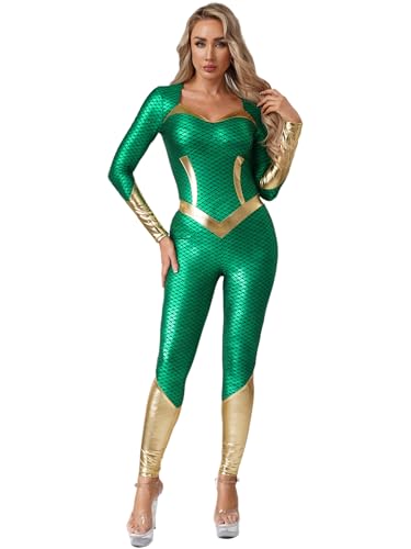 YiZYiF Damen Meerjungfrau Kostüm Catsuit Halloween Karneval Kostüm Metallic Fischschuppen Druck Ganzkörperanzug Cosplay Bodysuit Grün M YiZYiF Damen Meerjungfrau Kostüm Catsuit Halloween Karneval Kostüm Metallic Fischschuppen Druck Ganzkörperanzug Cosplay Bodysuit Grün M von YiZYiF
