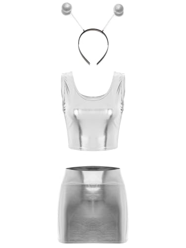 YiZYiF Damen Space Kostüm Alien Galaxy Kostüm Karneval Alien Haarreif Glänzend Metallischer Mini Rock Tank Top Set Fasching Party Outfit Silber Einheitsgröße YiZYiF Damen Space Kostüm Alien Galaxy Kostüm Karneval Alien Haarreif Glänzend Metallischer Mini Rock Tank Top Set Fasching Party Outfit Silber Einheitsgröße von YiZYiF