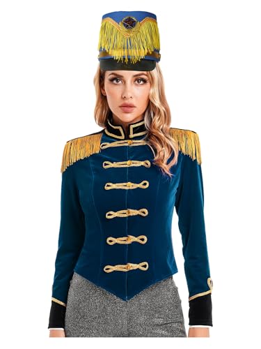YiZYiF Damen Zirkus Kostüm Ringmaster Jacke Und Trommler Hut Halloween Fasching Kostüm Royal Guard Ehrengarde Outfit Dunkelblau&Fransen-Hut XL YiZYiF Damen Zirkus Kostüm Ringmaster Jacke Und Trommler Hut Halloween Fasching Kostüm Royal Guard Ehrengarde Outfit Dunkelblau&Fransen-Hut XL von YiZYiF