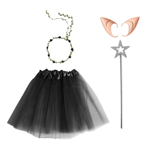 YiZYiF Elf Kostüm Set Tutu Rock Elfenohren Feen Blumenkranz Und Sternenstab Für Maskeradenparty Schwarz Einheitsgröße YiZYiF Elf Kostüm Set Tutu Rock Elfenohren Feen Blumenkranz Und Sternenstab Für Maskeradenparty Schwarz Einheitsgröße von YiZYiF