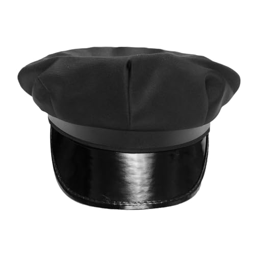 YiZYiF Erwachsene Polizeimütze Polizeihut Schwarz Flach Top Hut Kapitän Cop Cap Kopfbedeckung Cosplay Performance Mottoparty Requisiten Typ A One Size von YiZYiF