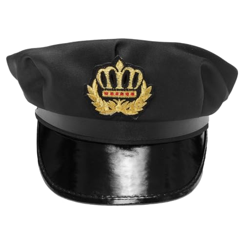 YiZYiF Erwachsene Polizeimütze Polizeihut Schwarz Flach Top Hut Kapitän Cop Cap Kopfbedeckung Cosplay Performance Mottoparty Requisiten Typ C One Size von YiZYiF