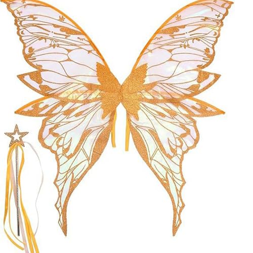 YiZYiF Feenflügel für Frauen, glitzernde Schmetterlingsflügel mit Feenstab und Aufkleber für Halloween-Kostümparty Gelb 1 One Size YiZYiF Feenflügel für Frauen, glitzernde Schmetterlingsflügel mit Feenstab und Aufkleber für Halloween-Kostümparty Gelb 1 One Size von YiZYiF