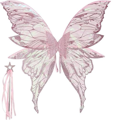 YiZYiF Feenflügel für Frauen, glitzernde Schmetterlingsflügel mit Feenstab und Aufkleber für Halloween-Kostümparty Rosa 1 One Size YiZYiF Feenflügel für Frauen, glitzernde Schmetterlingsflügel mit Feenstab und Aufkleber für Halloween-Kostümparty Rosa 1 One Size von YiZYiF