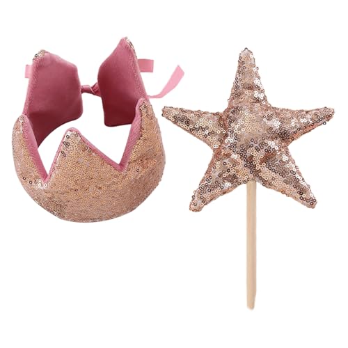 YiZYiF Geburtstag Krone Prinzessin Kronen Hut und Zauberstab für kleines Mädchen Geburtstagsparty Foto Requisiten Roségold One Size von YiZYiF