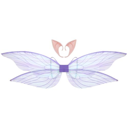 YiZYiF Glitzernde Durchsichtige Blumenfeenflügel Libellenelfenflügel Mit Elfenohren Für Halloweenparty Lila Einheitsgröße YiZYiF Glitzernde Durchsichtige Blumenfeenflügel Libellenelfenflügel Mit Elfenohren Für Halloweenparty Lila Einheitsgröße von YiZYiF
