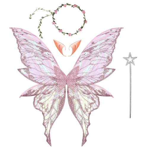 YiZYiF Glitzernde Schmetterlingsflügel Fee Blumengirlande mit Elfenohren Stern Stab Mädchen Party Anziehsachen Rosa One Size YiZYiF Glitzernde Schmetterlingsflügel Fee Blumengirlande mit Elfenohren Stern Stab Mädchen Party Anziehsachen Rosa One Size von YiZYiF