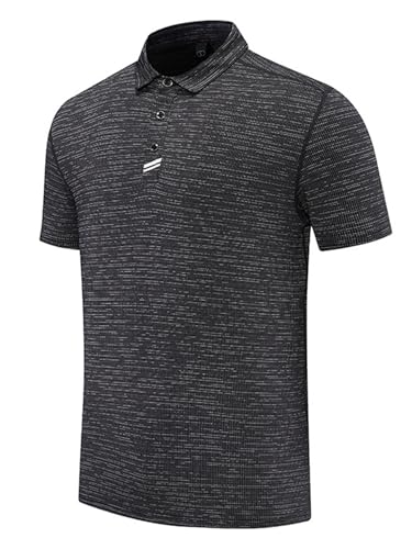 YiZYiF Golf Outdoor-Fitness-Training-Shirt Casual, Kurzarm mit Kragen, Schnelltrocknend für Sport Schwarz L von YiZYiF
