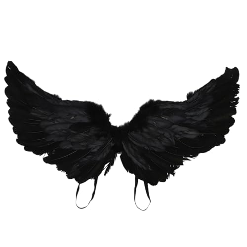 YiZYiF Halloween Engelsflügel Realistische Federflügel Kostümzubehör Für Cosplay Party Schwarz 60 * 35cm Einheitsgröße von YiZYiF