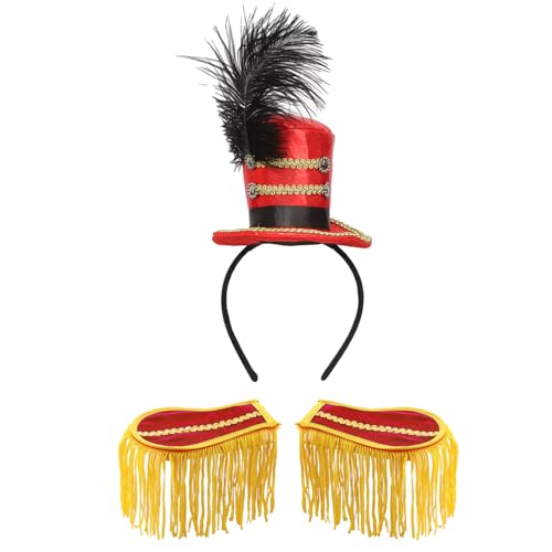 YiZYiF Halloween Ringmaster Cosplay Zubehör Quasten Schulterklappen mit Mini Nussknacker Hut Stirnband Magier Kostüm Rollenspiel Fasching Requisiten Typ A One Size von YiZYiF