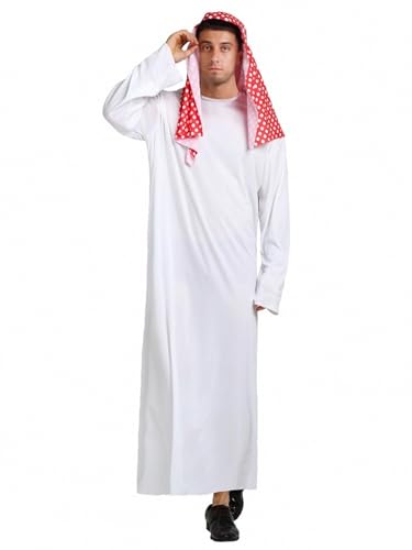 YiZYiF Herren Arabischer Scheich Kostüm Arabisches Weißes Gewand Kopftuch Set Fasching Karnevalskostüm Tupfen XXL YiZYiF Herren Arabischer Scheich Kostüm Arabisches Weißes Gewand Kopftuch Set Fasching Karnevalskostüm Tupfen XXL von YiZYiF