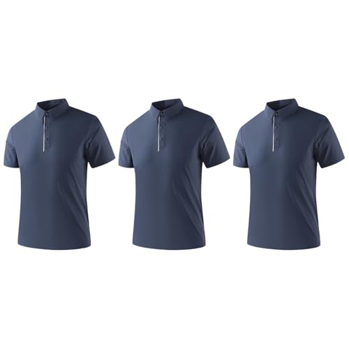 YiZYiF Herren Golf-business-shirt – Kurzarm: Aus Hautfreundlichem, Bequemem Kühlem Seide-material, Stehkragen, Businessfreizeitlich, Modern Und Im Trend Dunkelblau XL von YiZYiF