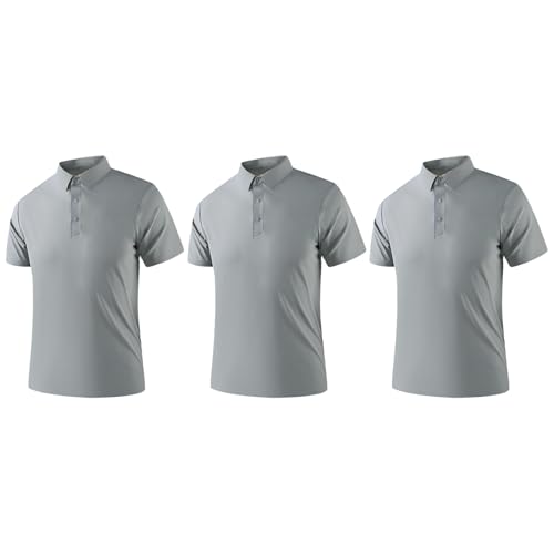 YiZYiF Herren Golf-business-shirt – Kurzarm: Aus Hautfreundlichem, Bequemem Kühlem Seide-material, Stehkragen, Businessfreizeitlich, Modern Und Im Trend Grau 4XL von YiZYiF