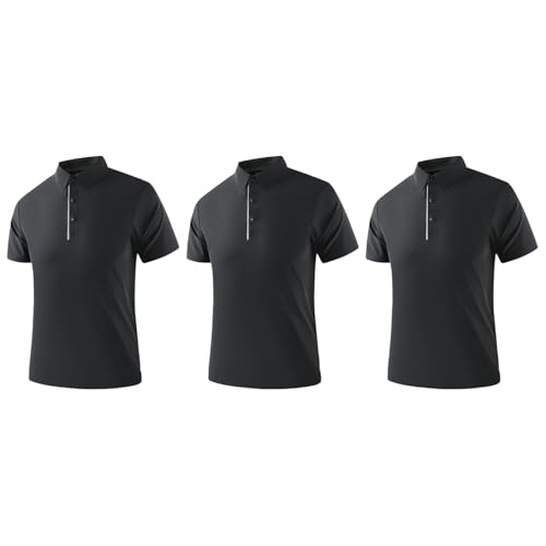 YiZYiF Herren Golf-business-shirt – Kurzarm: Aus Hautfreundlichem, Bequemem Kühlem Seide-material, Stehkragen, Businessfreizeitlich, Modern Und Im Trend Schwarz XXL von YiZYiF