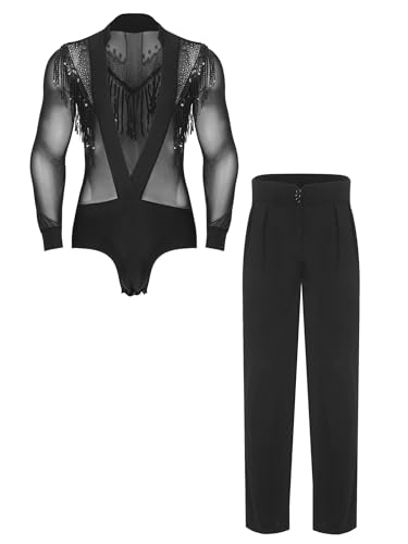 YiZYiF Herren Latein Tanzhemd Anzug Kostüm Tiefer Ausschnitt Paillettenquaste Netz Hemd Und Hose Jazz Moderne Dancewear Schwarz M YiZYiF Herren Latein Tanzhemd Anzug Kostüm Tiefer Ausschnitt Paillettenquaste Netz Hemd Und Hose Jazz Moderne Dancewear Schwarz M von YiZYiF