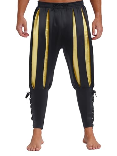 YiZYiF Herren Mittelalter Piratenhose Halloween Renaissance Wikinger Farbblock Streifen Schnürhose Viktorianische Steampunk Outfit Gelb XXL YiZYiF Herren Mittelalter Piratenhose Halloween Renaissance Wikinger Farbblock Streifen Schnürhose Viktorianische Steampunk Outfit Gelb XXL von YiZYiF