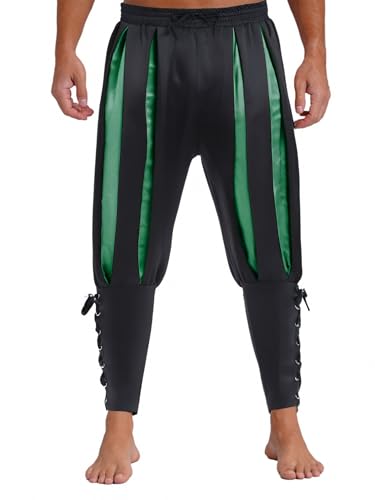 YiZYiF Herren Mittelalter Piratenhose Halloween Renaissance Wikinger Farbblock Streifen Schnürhose Viktorianische Steampunk Outfit Grün L YiZYiF Herren Mittelalter Piratenhose Halloween Renaissance Wikinger Farbblock Streifen Schnürhose Viktorianische Steampunk Outfit Grün L von YiZYiF