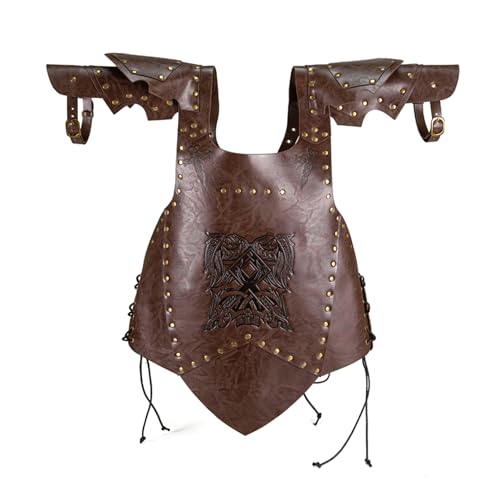 YiZYiF Herren Mittelalterliche Wikinger Brustrüstung Punk Retro Brustpanzer Kunstleder Armor Gladiatoren Cosplay Brust Harness Mottoparty Dunkelbraun One Size von YiZYiF