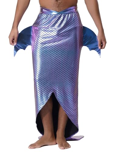 YiZYiF Herren Poseidon Kostüm Gott Der Meere Cosplay Glitzer Rock Halloween Karnevalskostüm Faschnacht Mottoparty Outfit Blau L von YiZYiF