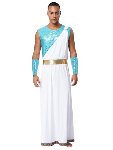 YiZYiF Herren Römer Kostüm Antike Griechischer Gott Kaiser Von Rom Verkleidung Toga Karneval Halloween Kostüm Hellblau XL von YiZYiF