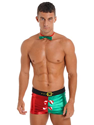 YiZYiF Herren Sexy Weihnachten Kostüm Dessous Set Bulge Boxer Briefs mit Fliege Set Santa Claus Kostüm Weihnachtselfen Xmas Party Cosplay Outfit B L von YiZYiF