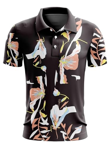YiZYiF Herren Sommer-golf-shirt Casual Neu, Blumen-druck, Atmungsaktiv, Schweißableitend, Relaxed Passform Typ B XL von YiZYiF