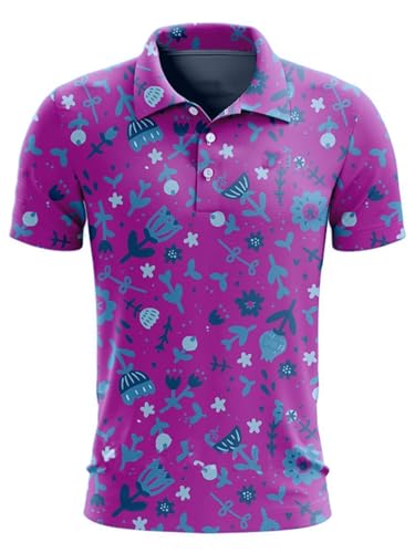 YiZYiF Herren Sommer-golf-shirt Casual Neu, Blumen-druck, Atmungsaktiv, Schweißableitend, Relaxed Passform Typ C 5XL von YiZYiF