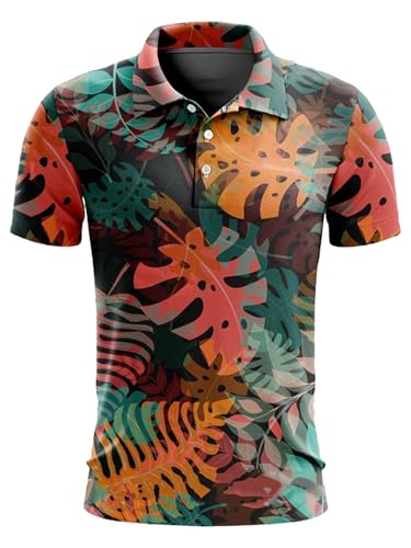 YiZYiF Herren Sommer-golf-shirt Casual Neu, Blumen-druck, Atmungsaktiv, Schweißableitend, Relaxed Passform Typ E XXL von YiZYiF