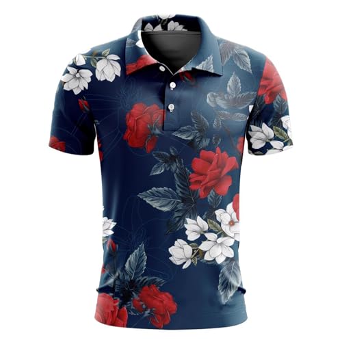 YiZYiF Herren Sommer-golf-shirt Casual Neu, Blumen-druck, Atmungsaktiv, Schweißableitend, Relaxed Passform Typ G L von YiZYiF