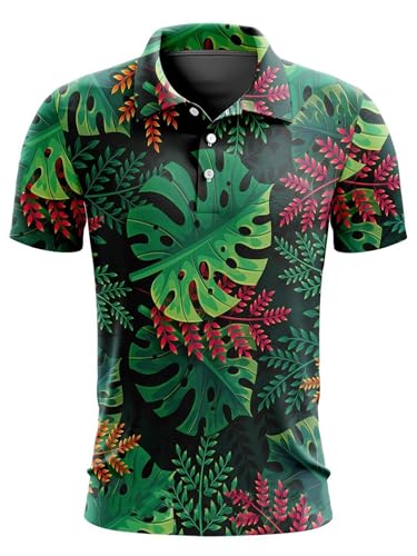 YiZYiF Herren Sommer-golf-shirt Casual Neu, Blumen-druck, Atmungsaktiv, Schweißableitend, Relaxed Passform Typ H 3XL von YiZYiF
