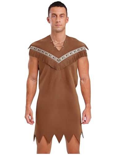 YiZYiF Herrenkostüm Steinzeit Höhlenmensch Verkleidung Ärmelloses Tunika Männer Karneval Halloween Kostüm Cosplay Party Outfit Braun 3XL von YiZYiF