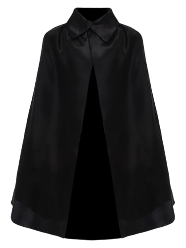 YiZYiF Kinder Magier Umhang Cape Revers Maskerade Cape Druckknopf Design Schal Schwarz One Size von YiZYiF