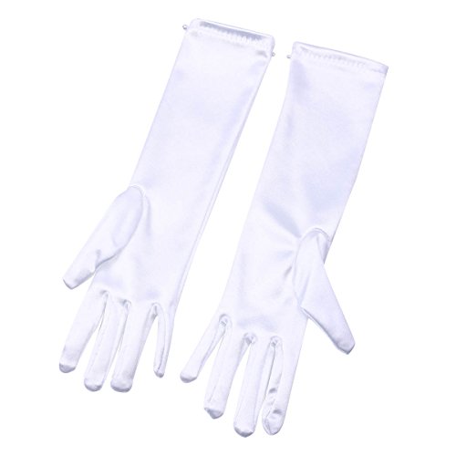 YiZYiF Kinder Santin Perlen Handschuhe in weiß - für Mädchen-Kostüm Halloween Karneval Verkleidung Party Handschuhen lang für 3-11 Jahre Weiß M (Für 3-6 Jahre) von YiZYiF