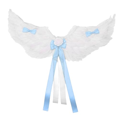 YiZYiF Lolita Engel Federflügel Süße Schleifenblumenband Flügel Für Erwachsene Feenflügel Für Halloween Party Blau Einheitsgröße von YiZYiF