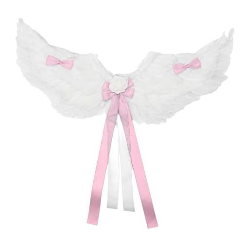 YiZYiF Lolita Engel Federflügel Süße Schleifenblumenband Flügel Für Erwachsene Feenflügel Für Halloween Party Rosa Einheitsgröße von YiZYiF