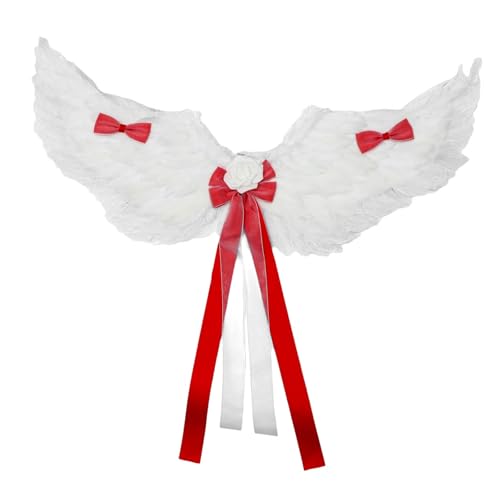 YiZYiF Lolita Engel Federflügel Süße Schleifenblumenband Flügel Für Erwachsene Feenflügel Für Halloween Party Rot Einheitsgröße von YiZYiF