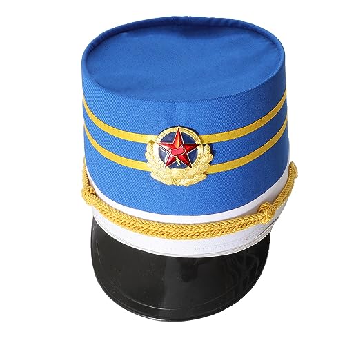 YiZYiF Marschband Hut für Erwachsene Kinder Soldat Hut Matrose Mütze Captain Cosplay Halloween Karneval Band Uniform Kostüm Zubehör Blau A One Size von YiZYiF